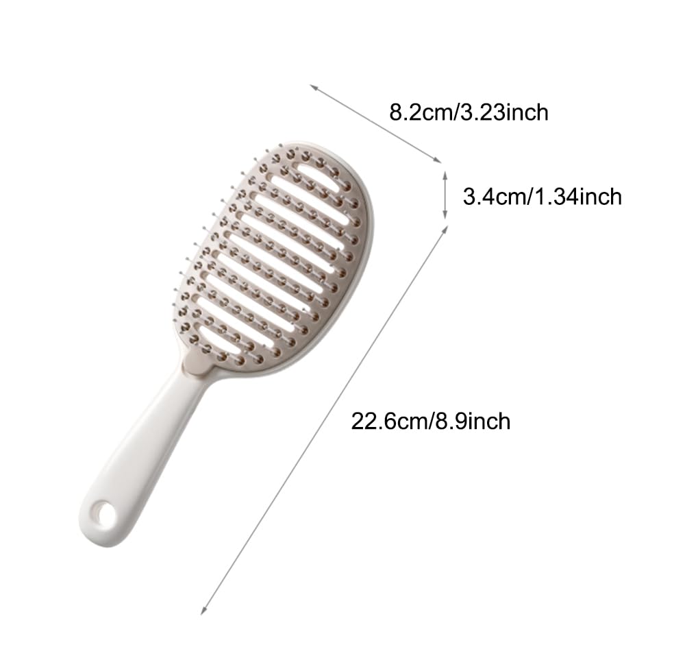 Self Cleaning Hair Brush, Easy Clean Detangling Brush, Curved Vented Detangler Brush for Faster Blow Drying for Women Men Kids, Wet & Dry Hair (White)
