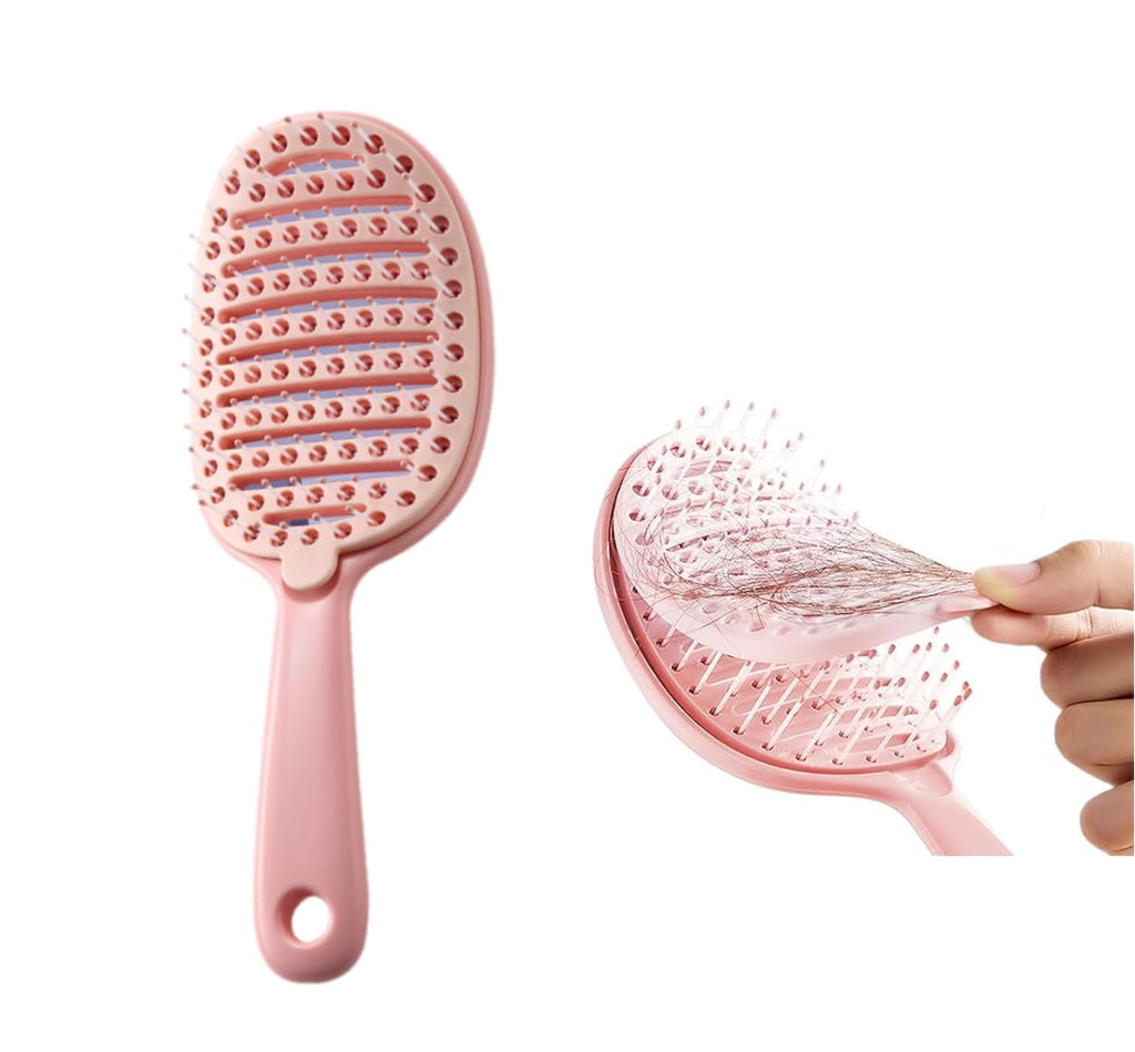 Self Cleaning Hair Brush, Easy Clean Detangling Brush, Curved Vented Detangler Brush for Faster Blow Drying for Women Men Kids, Wet & Dry Hair (White)