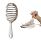 Self Cleaning Hair Brush, Easy Clean Detangling Brush, Curved Vented Detangler Brush for Faster Blow Drying for Women Men Kids, Wet & Dry Hair (White)