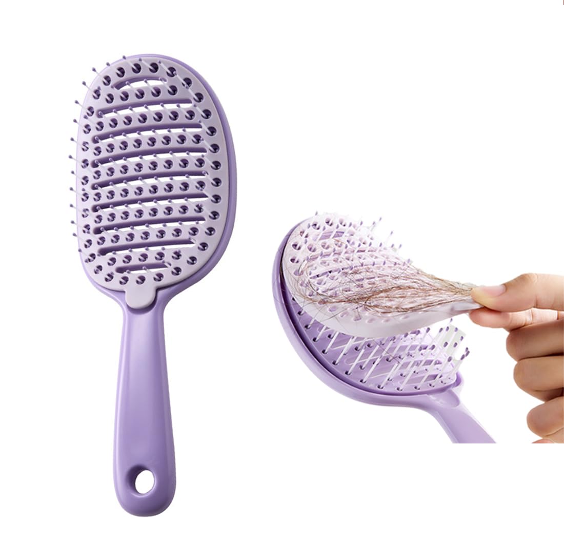 Self Cleaning Hair Brush, Easy Clean Detangling Brush, Curved Vented Detangler Brush for Faster Blow Drying for Women Men Kids, Wet & Dry Hair (White)