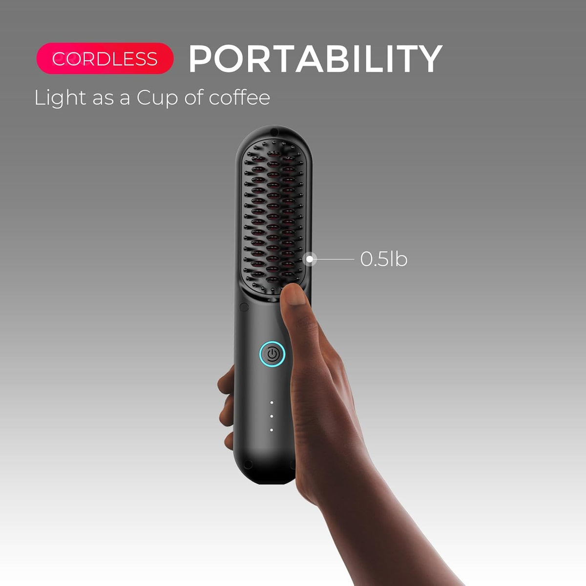TYMO Cordless Hair Straightener Brush - Porta ECO Portable Straightening Brush for Travel, Mini Hot Straightening Comb for Women, Ceramic Coating, Lightweight for Touch-ups, Anti-Scald, Black
