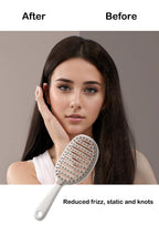 Self Cleaning Hair Brush, Easy Clean Detangling Brush, Curved Vented Detangler Brush for Faster Blow Drying for Women Men Kids, Wet & Dry Hair (White)