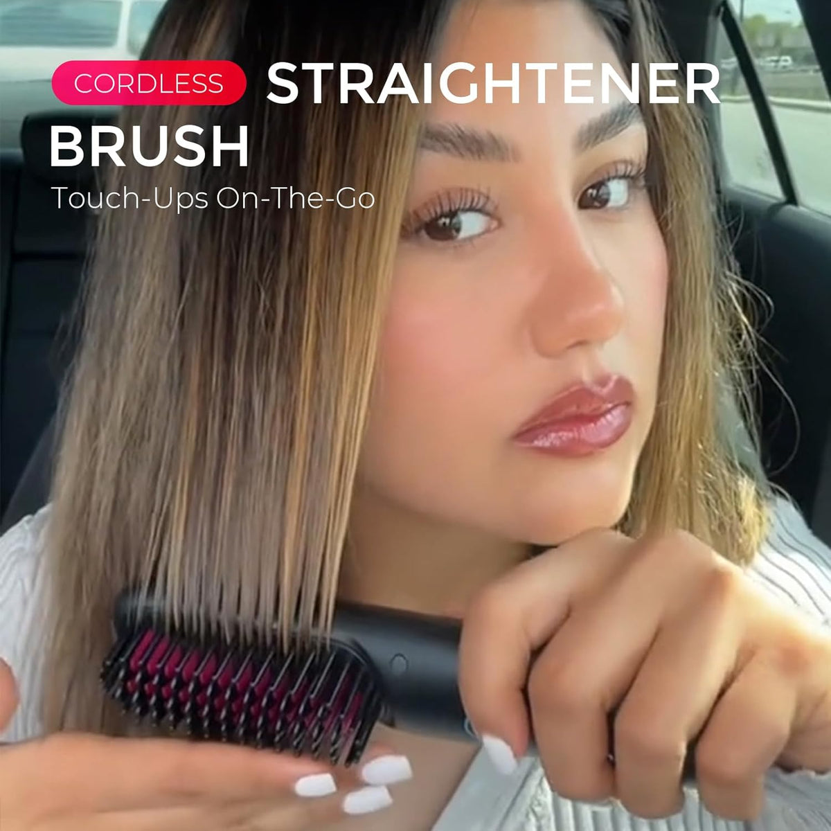 TYMO Cordless Hair Straightener Brush - Porta ECO Portable Straightening Brush for Travel, Mini Hot Straightening Comb for Women, Ceramic Coating, Lightweight for Touch-ups, Anti-Scald, Black
