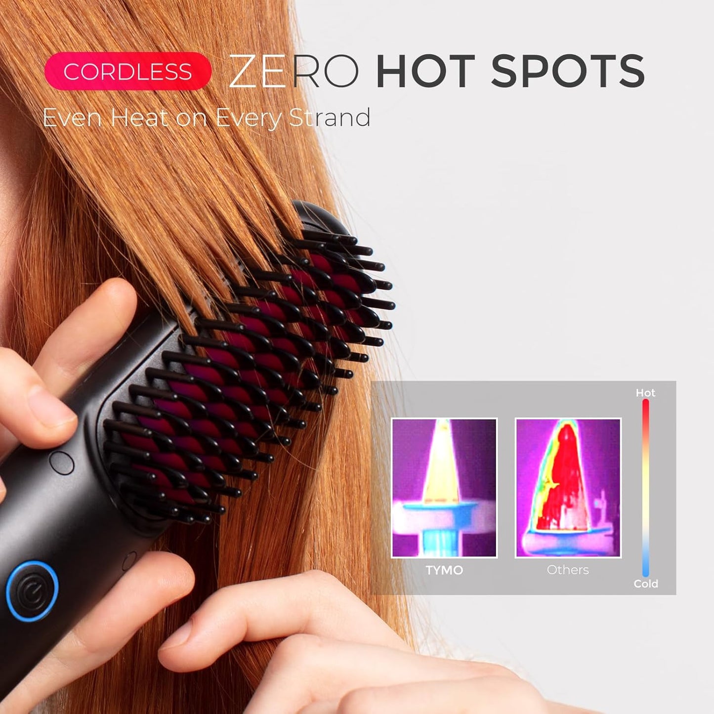 TYMO Cordless Hair Straightener Brush - Porta ECO Portable Straightening Brush for Travel, Mini Hot Straightening Comb for Women, Ceramic Coating, Lightweight for Touch-ups, Anti-Scald, Black
